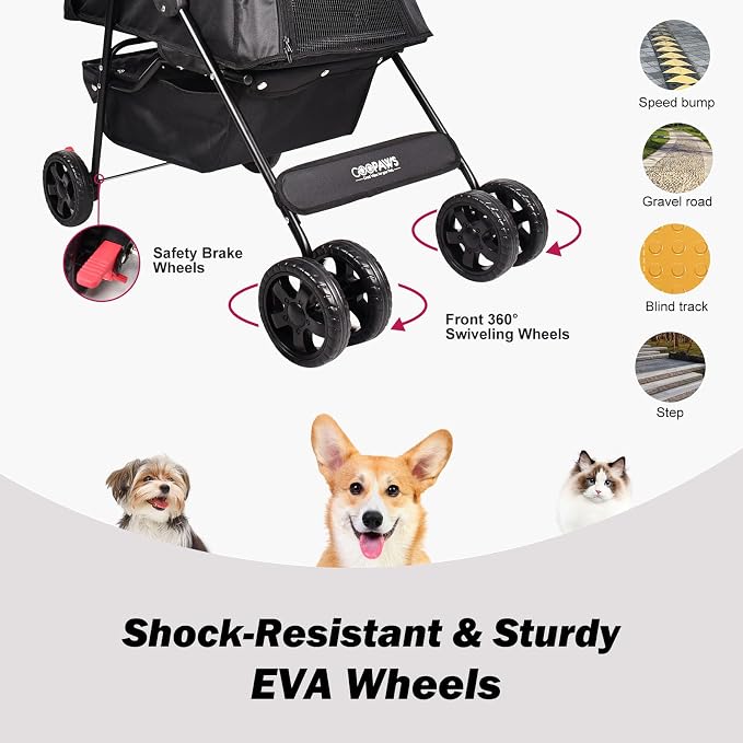 Jespet 4-Wheel Promenade Pet Stroller, Foldable Stroller with Cup Holder | Foldable Dog Stroller, Storage Basket & Cup Holder, Breathable and Visible Mesh for All-Season