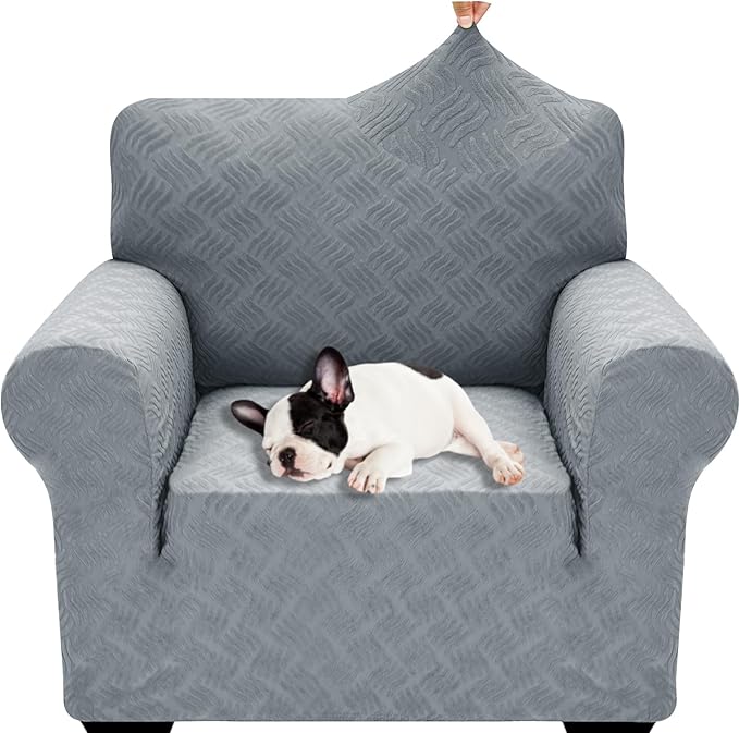 YEMYHOM Couch Cover Latest Jacquard Design High Stretch Sofa Chair Covers for Living Room, Pet Dog Cat Proof Armchair Slipcover Non Slip Elastic Furniture Protector (Small, Leaf Pattern Light Gray)
