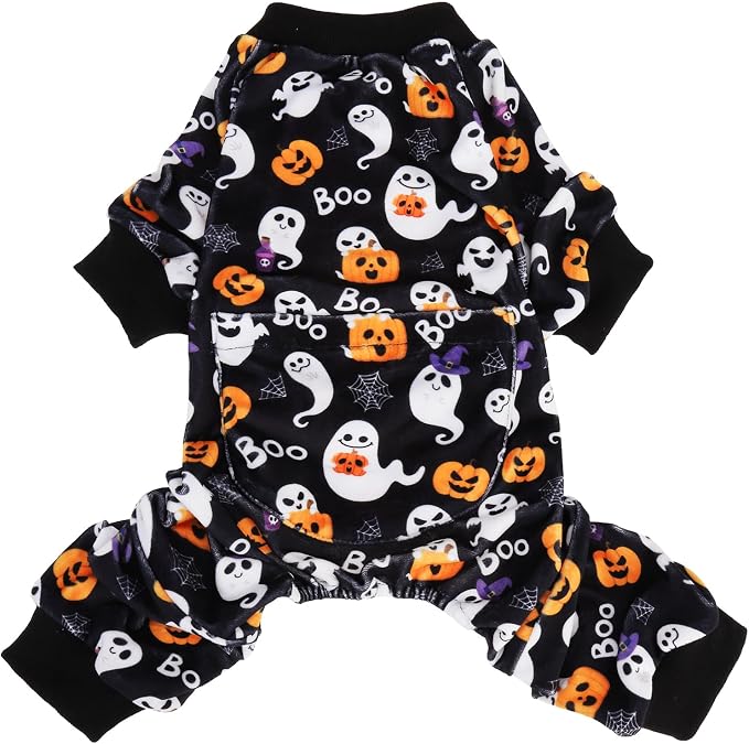 PUPTECK Soft Fleece Dog Pajamas for Small Medium Dogs, Dog Onesie Puppy Sweaters Clothes Jumpsuit Pjs, Cute Jammies Cat Coat Pet Costume Apparel, Halloween Black XXL