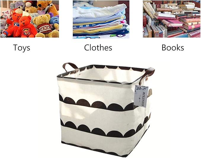Square Storage Bins Canvas Collapsible Storage Basket with Handles Toy Organizer for Nursery, Kid's Toys, Closet & Laundry, Gift Baskets(Semicircle)