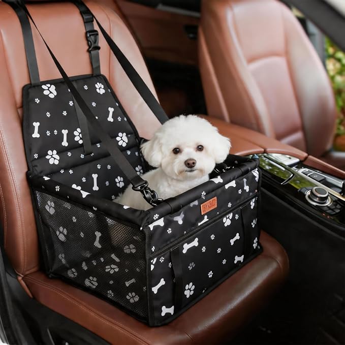 BYGD Pet Dog Booster Seat with Support Rod for Small and Medium Pets | Breathable and Foldable Car Basket, Sturdy Structure, Lightweight Portable Pet Car Seat with Adjustable Safety Straps