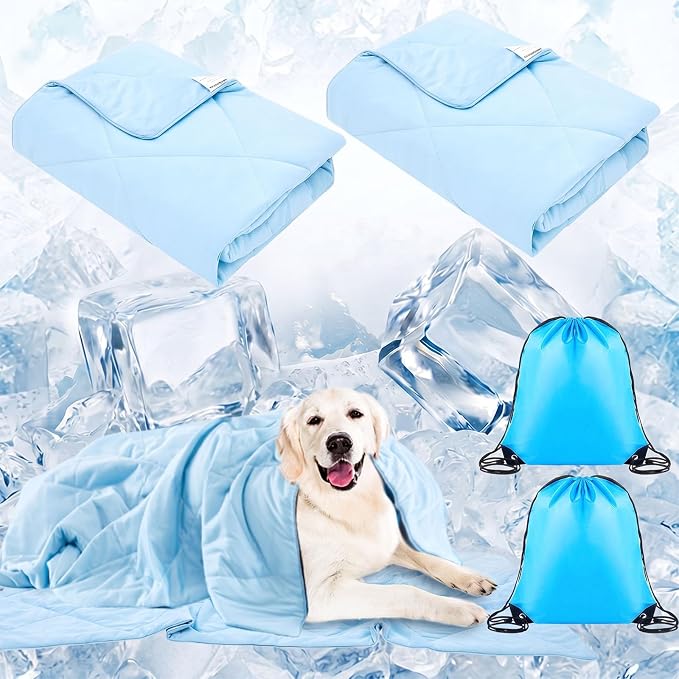 2 Pack 40" x 60" Dog Cooling Mats with Storage Bags, Washable Cooling Pads for Dogs, Foldable Pet Self-Cooling Mat for Crate, Sofa, Floor, Car, Indoor Outdoor Summer Use