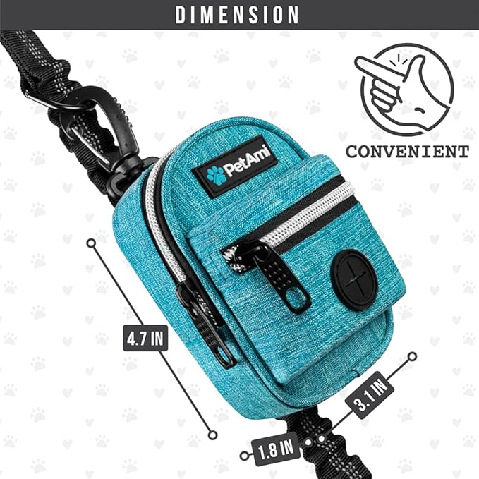 PetAmi Dog Poop Bag Holder for Leash, Waste Bag Dispenser Pet Pouch, Blue | Doggy Puppy Walking Accessories Travel Camping, Dog Treat Pouch Supplies Must Have, Doggie Poo, Jogging, Walks
