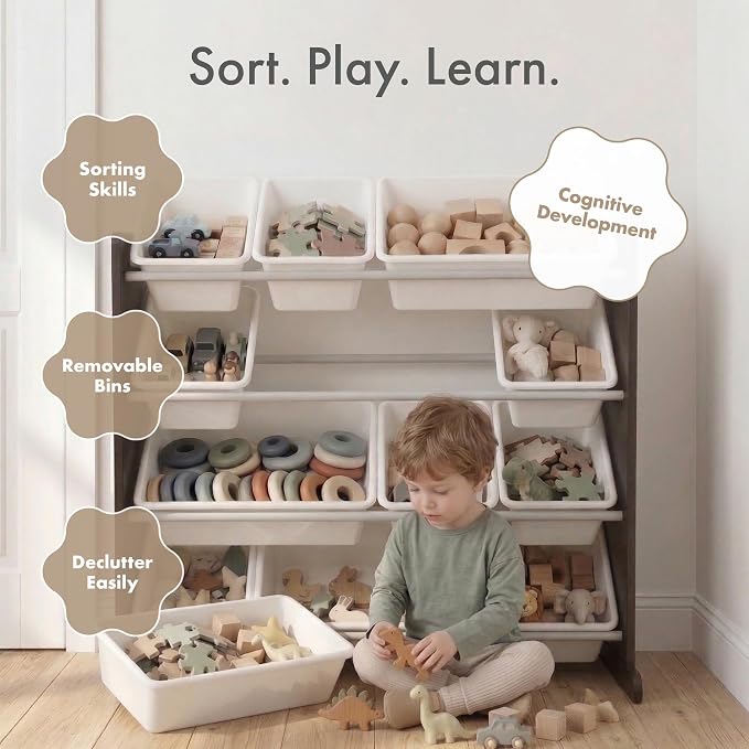 Humble Crew Kids Toy Organizer with 12 Bins, 4 Tier Storage for Playroom