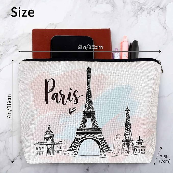 Women Cosmetic Bag Eiffel Tower, Watercolor Paris Eiffel Tower Cute Makeup Bag For Purse Cosmetic Travel Bag For Toiletries Makeup Storage Bag Flax Skincare Bag Make Up Pouch Bags