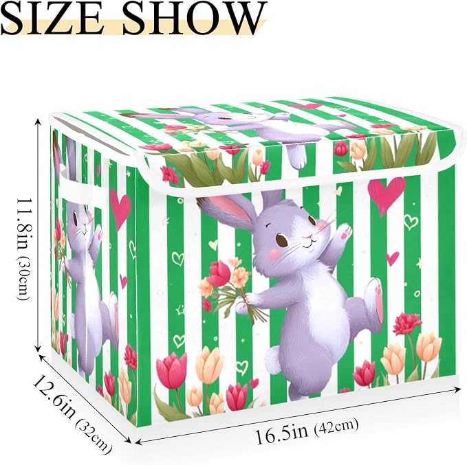 Spring Garden Fabric Storage Bins with Lid Closet Storage Basket 40L | Decorative Storage Boxes, 300D Oxford Cloth, Hollow Board Frame, Flip Top Velcro Lid, 16.5x12.6x11.8 inch, Collapsible Design