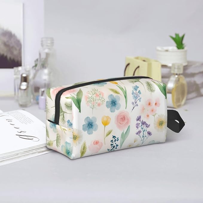 Watercolor Floral Makeup Bag - Durable 600D Oxford Fabric Travel Cosmetic Bag, Shockproof Foam Padded Toiletry Organizer for Gym & Daily Use 10x6.2x4.9 Inch
