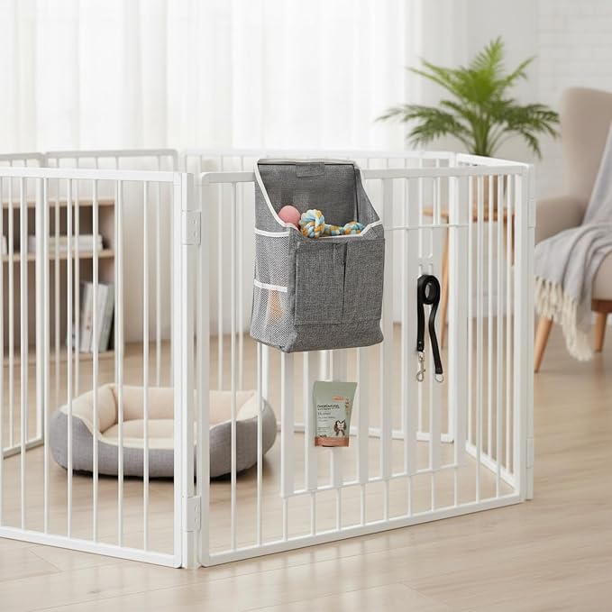 1 Pack Hanging Pet Fence Organizer, Vertical Mesh Storage Bag for Playpen Accessories, Polyester Supply and Toy Holder