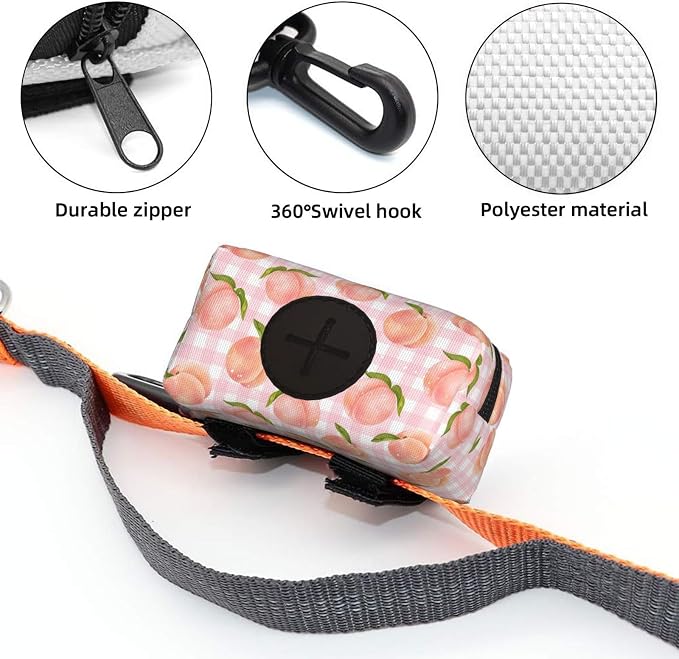 Pink Peach Plaid Pet Waste Bag Dispenser 0.2L | Portable Dog Poop Holder Waste Bag With Zipper Park Doggy Walking Accessory