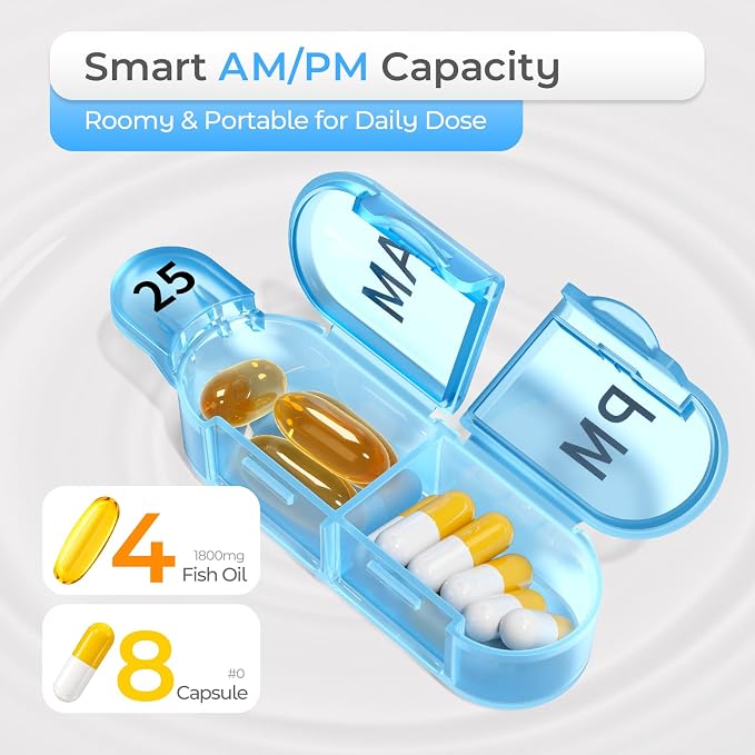 Monthly AM/PM Pill Organizer - Color & Number-Coded 30/31-Day Pill Box with Secure Lids, BPA-Free & Travel-Friendly Design | Large Compartments for Vitamins, Supplements, Medications（Blue