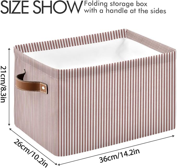 Brick Red White Stripes Storage Basket with Handles Collapsible Canvas Storage Bin Toy Decorative Basket Closet Organizer for Nursery Bedroom Home