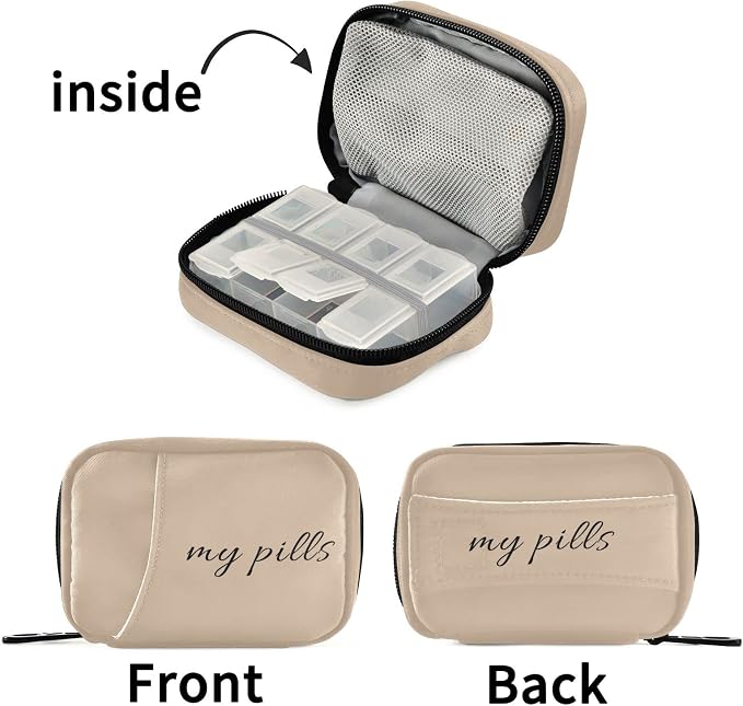 Naanle Text My Pills Pill Box 7 Day Case Bag Travel Organizer with Zipper Portable Weekly Compact Size for Vitamin Supplement Holder A Cartoon Brown 4.6 x 3.14 x 1.88 Inch 0.12 kilograms