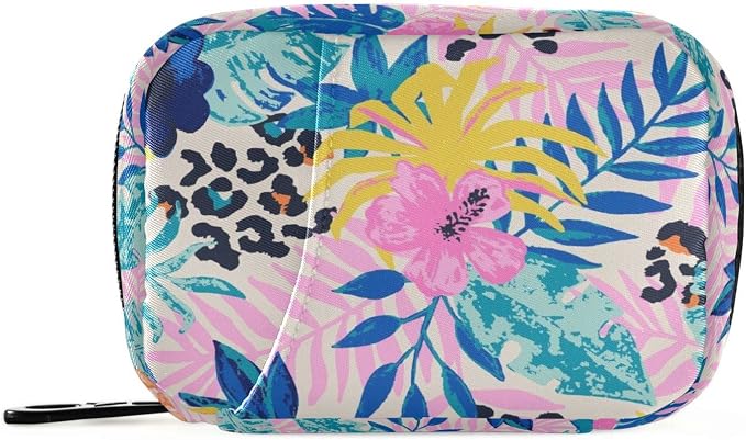 Pill Organizer Leopard Spots Palm Leaves Pill Box 7 Day Pill Case Bag Travel Pill Organizer Bag with Zipper Portable Weekly Case Compact Size for Vitamin Supplement Holder