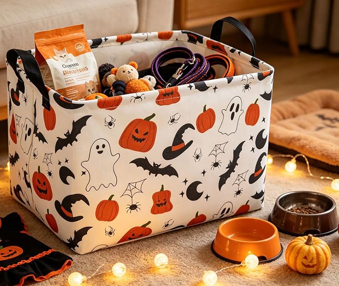 Rectangle Storage Basket with Handles,Collapsible Storage Bin,Books Box,Gift Basket(Original Halloween)