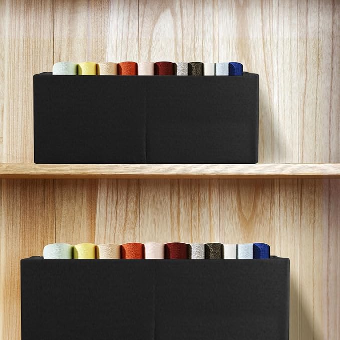 Fabric Storage Box, 15x11in Foldable Cotton Linen Basket with Wooden Handle | Medium Rectangular Cube Decorative Home Laundry Organizer Clothes Blanket Container Organizing Clothes Sheets Jeans, Black
