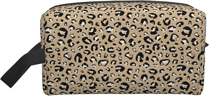 Leopard Print Makeup Bag - Durable 600D Oxford Fabric Travel Cosmetic Bag, Shockproof Foam Padded Toiletry Organizer for Gym & Daily Use 10x6.2x4.9 Inch