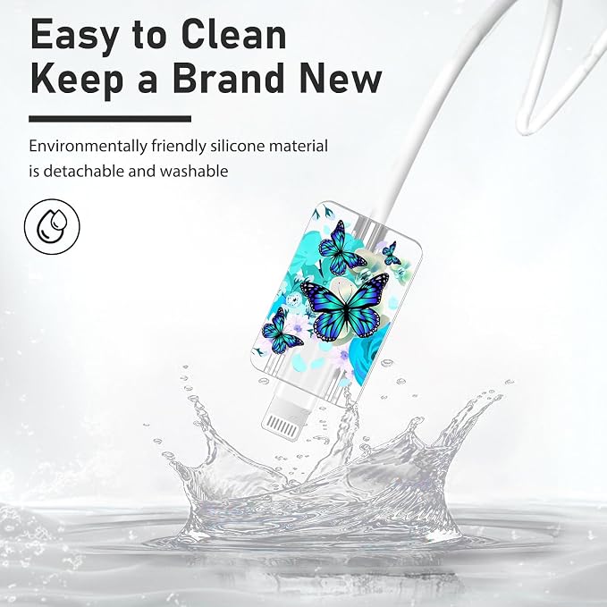 Cute Cable Protector for iPhone Apple Charger,Pretty Flower Butterfly Design,Data Cable USB Case Cord Saver Phone Charger Protector for iPhone 11 12 13 14 Pro Max XS XR X 7 8 Plus-Bright Blue