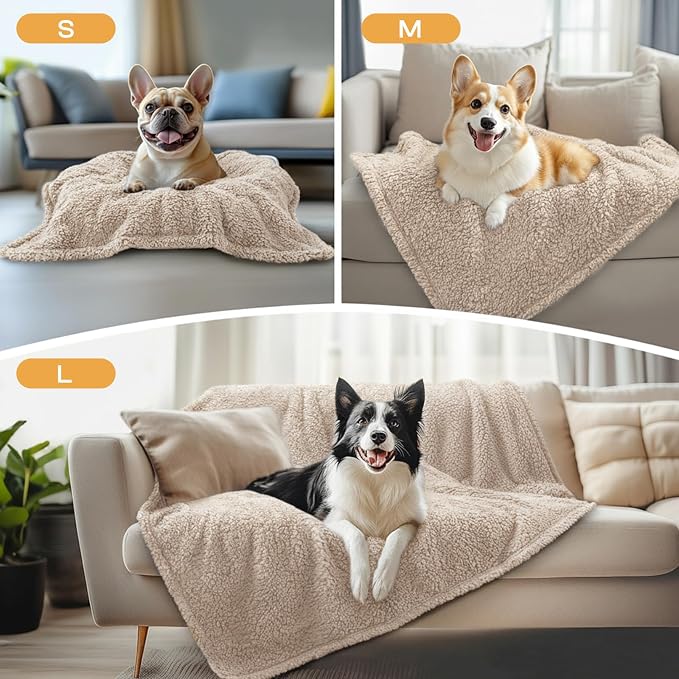 1 Pack 3 Calming Blankets Fluffy Premium Fleece Pet Blanket Soft Sherpa Throw for Dog Puppy Cat Beige Medium (30" x20'') | Fluffy Throw Blanket Washeble for Crate Bed Couch Indoor. Cozy Pet Blanket, Puppy Essentials Dog gift,Beige,Medium