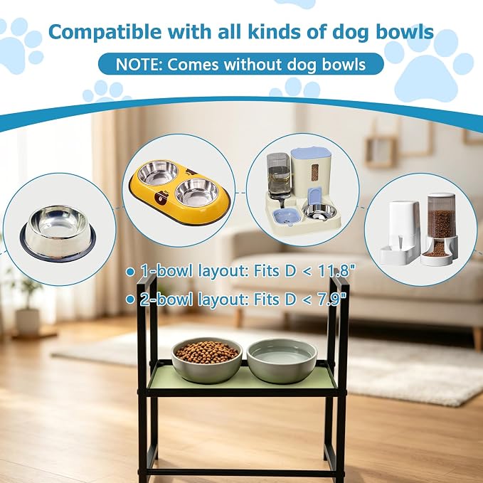Elevated Dog Bowl Stand Raised Feeding Station 14.56" H Adjuastable | Dog Food Tray for Large Breed Dogs & Cat,No Bowl Included,6 Adjuastable Height