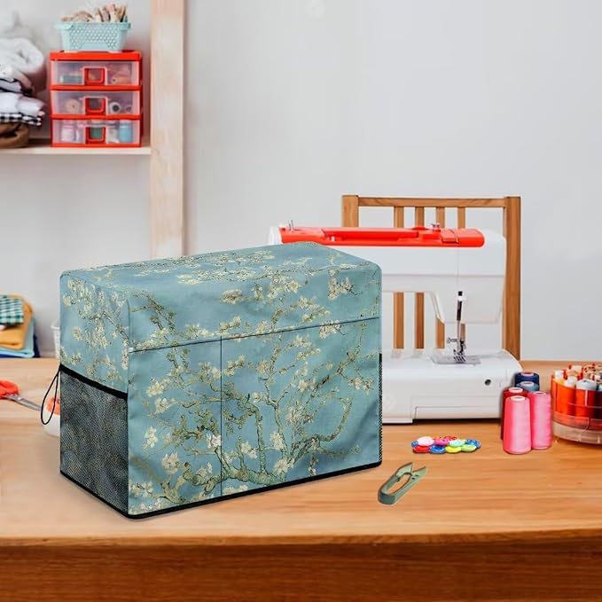 Elegant Apricot Blossom Sewing Machine Cover with Storage Pocket,Enhance Your Sewing Experience with Artistic Flair, Duty, Dust & Pet Hair Protection, Fits Brother, Singer, Janome