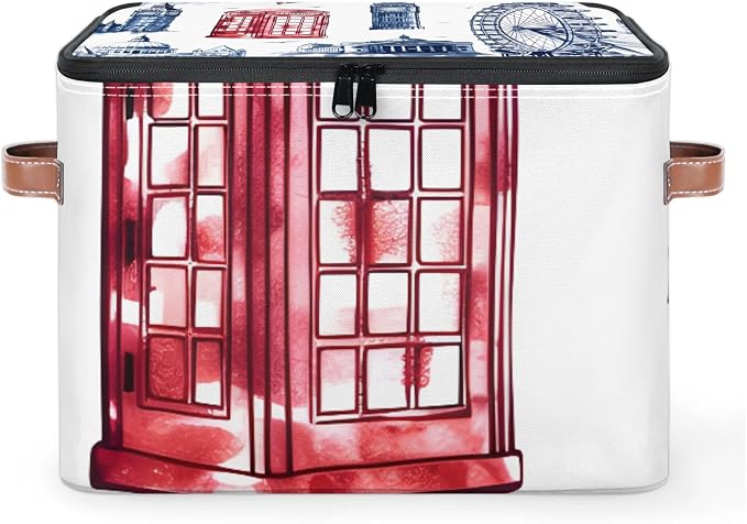 UK London Foldable Storage Bin with Lid Zipper | Closet Shelf Organizer, Boxes, Basket Containers for Home, Lidded Storage Cube for Bedroom, Waterproof, with Handles