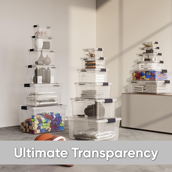 Superio 8.7 Quart Clear Plastic Storage Boxes with Lids, Stackable Organizer Containers, BPA-Free Storage Bins for Home, Office, School & Dorm, 6 Pack