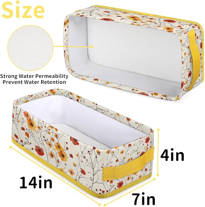 Red Yellow Flowers Bathroom Storage Basket, Foldable with Handle Open Countertop Paper Towel Decorative Box, Toilet Tank Top Shelf Baskets for Home Closet Bedroom Living Room Office