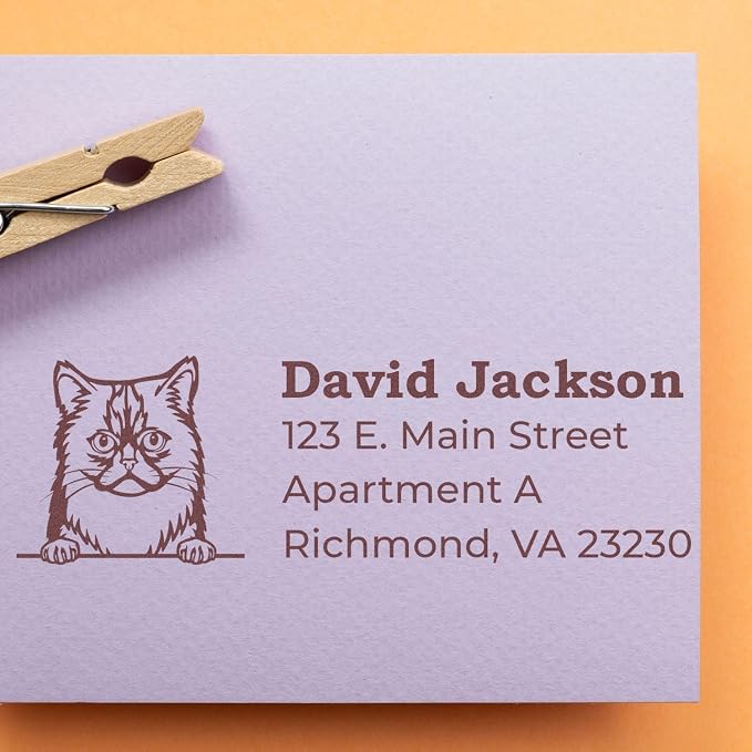 Peeking Asian Semi Longhair Cat Address Stamp Self-Inking - Business Stamp | Self-inking body. Rubber Address Stamp for Holiday Cards. Personalized Address Stamp Asian Semi Longhair Cat. 4 lines.