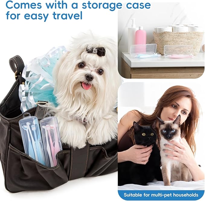 Ceenna 8 Pcs Dog & Cat Toothbrush Kit Triple Head and 360 Degree Pet Tooth Brushes Multi-Angle Dental Cleaning Brushes with 2 Storage Box for Dog Cat Kitten Oral Dental Health, 4 Different Shapes