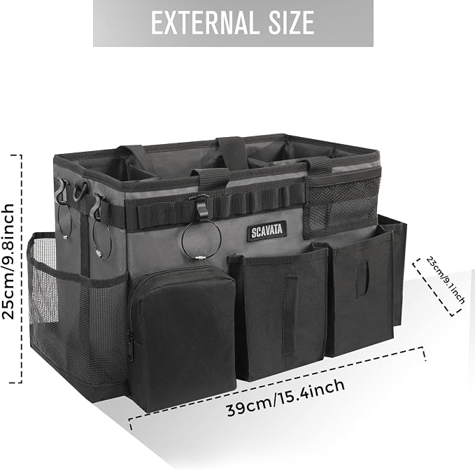 SCAVATA Wearable Cleaning Caddy Bag, Portable Cleaning Supplies Organizer | Cleaning Tool Storage with Handle & Shoulder Straps for Housekeepers, 4 Foldable Dividers, Home & Car Use, GraphiteGrey