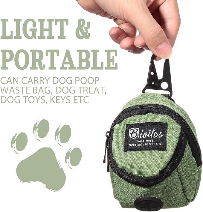 Talltalk 2 Pieces Dog Treat Pouch Pet Dog Poop Holder, Green, Black | Pet Waste Dispenser with Zipper Treat Pouch, Clip Attaches to Leashes, Hands-free Walks, Bottom Outlet for Quick Access