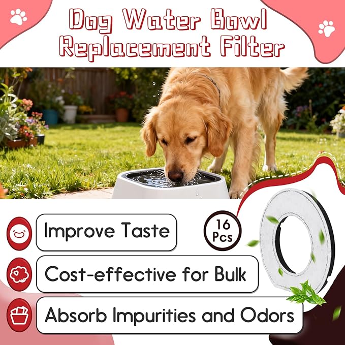 16 Pcs Replacement Filter Compatible with LumoLeaf Upsky Urpower for No Spill Dog Water Bowl Activated Charcoal Water Filter
