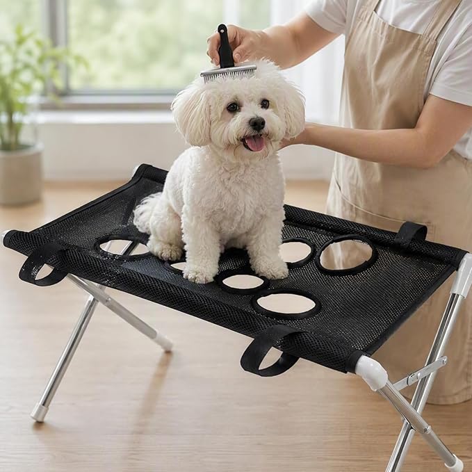 Foldable Dog Grooming Table, Pet Hammock with Stand for Small Dogs & Cats
