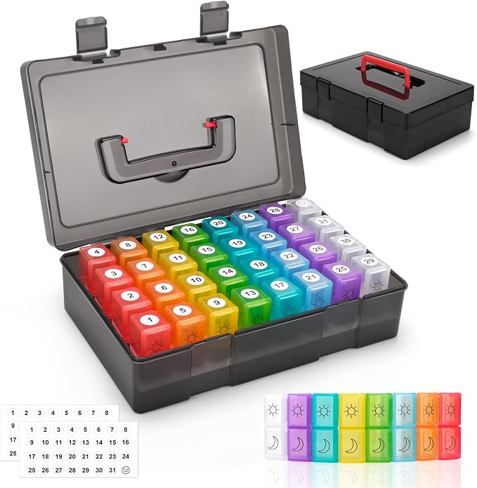 Monthly Pill Organizer 2 Times a Day,30 Day Pill Organizer 2X a Day,Pill Boxes and Organizer 2 Times a Day with Travel Case,Month Pill Box Organizer with 32 Daily Compartments,Moth Pill Box Am Pm