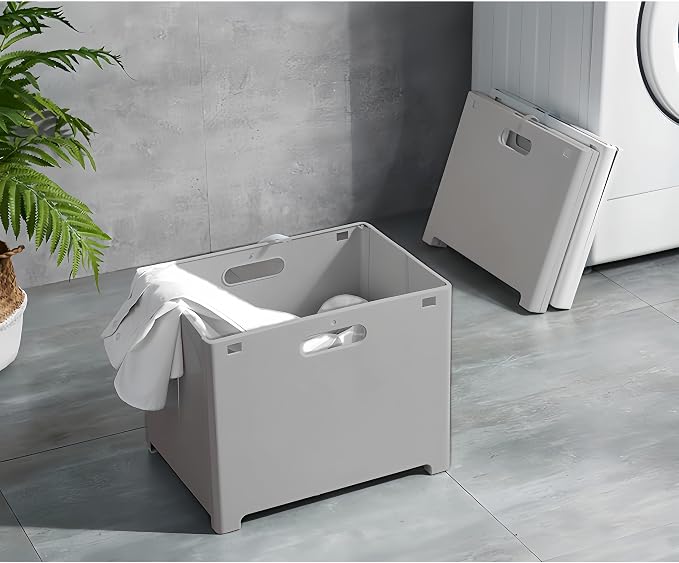 Multi-Functional Foldable Hanging Storage Basket - Portable Laundry Hamper / Pet Toy Organizer / Car Storage Bin | Food-Grade PP Material, Diamond Reinforced Base (Includes 2 No-Trace Hooks)（Gray）