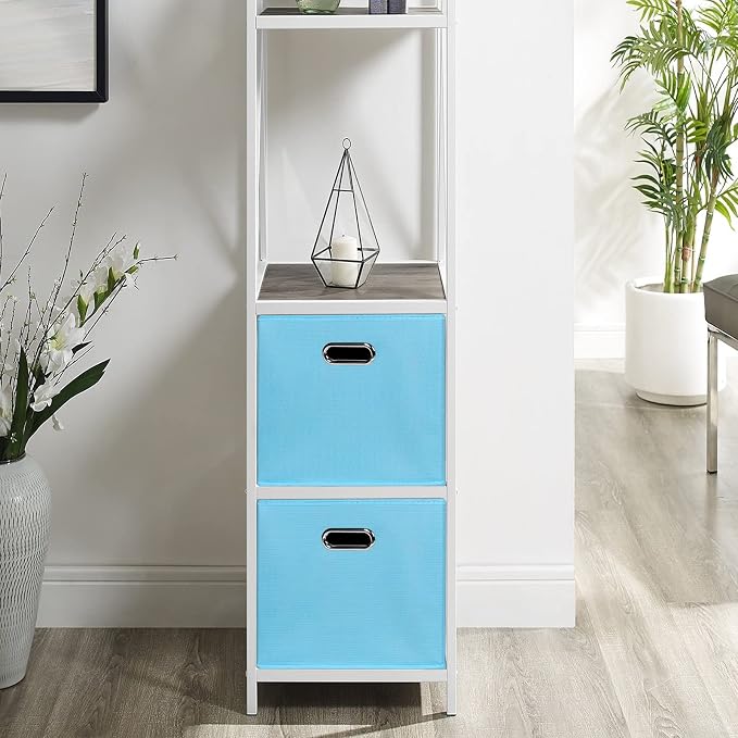 Black Foldable Storage Cubes Bins , Fabric Storage Box Cubes Organizer Baskets with Dual Handles for Home Organizer(Blue)