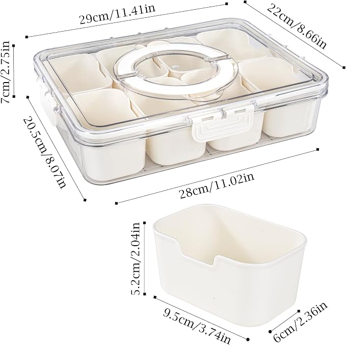 Amzcku Divided Serving Tray with Lid and Handle - Snackle Box Charcuterie Container for Portable Snack Platters - Clear Organizer for Candy, Fruits, Nuts, Snacks - Perfect for Party, Entertaining