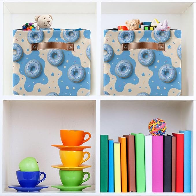 Kigai Storage Basket, Fabric Collapsible Closet Organizer Bin | Donut Splash Waterproof Foldable Canvas Basket with Handles for Shelves, Nursery, Closet, Bedroom & Bathroom