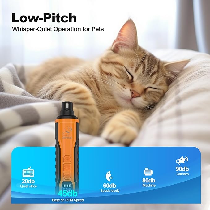 Dog Nail Grinder Quite, Cordless Grooming Pro Nail Grinder with 5 Adjustable Speeds & Led Light, & 2000mAh Battery, Suitable for Large Dogs, Medium, Small Pets with Hard or Thick Nail