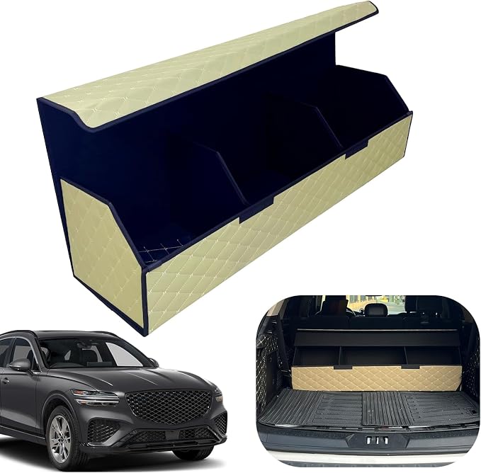 Car Trunk Organizer for For Genesis GV70 - Custom Fit,Easy Installation，Large Space Outdoor Trunk Organizer with Leather,Hook and Loop Fastener,4-Layer Cover,For Genesis GV70 2022-2025