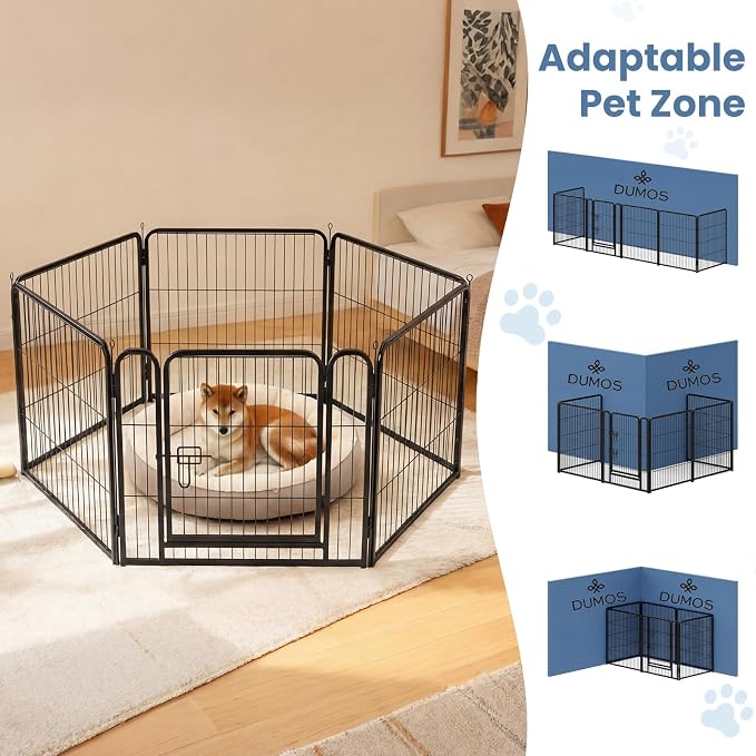 DUMOS Dog Playpen 40 Inch 6 Panels Indoor Outdoor Metal Pet Fence | Foldable Dog Play Pen with Door, Portable Exercise, RV Camping, Puppy Small Medium Large Dogs