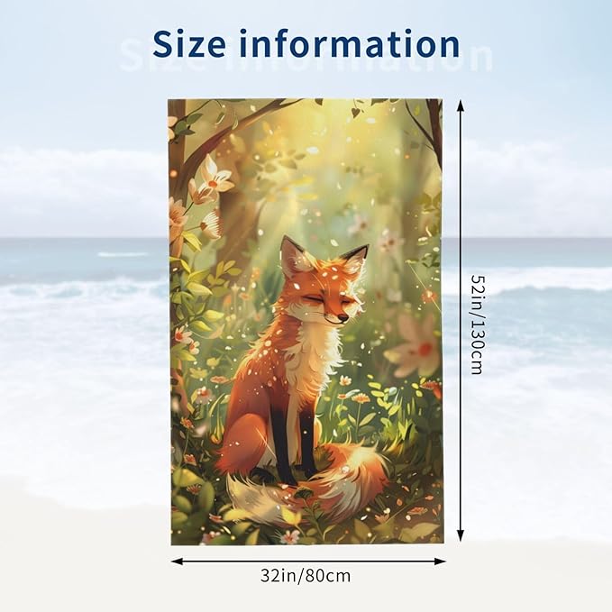 Cute Fox Beach Towel 31inx51in, Fox Sand-Free Microfiber Bath Towel Ultra Soft Quick Dry Pool Towel Absorbent Towel Lightweight Towel for Swimming Bathroom Decor
