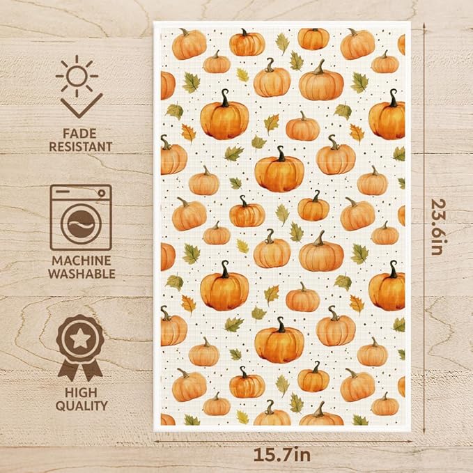 Thanksgiving Orange Pumpkin Kitchen Towels Fall Decor Gifts for Home,Hello Pumpkin,Flour Sack Dish Towels,Tea Towel Baking Cooking Drying Cloth for Kitchen,Fall Farmehouse Decoration