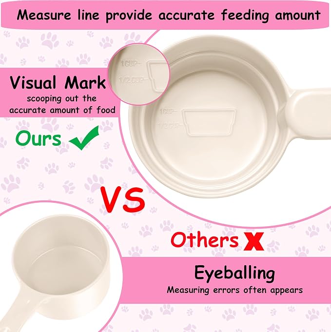 Joyinjojo Dog Food Scoop 1 Cup 1/2 Cup - Melamine Dog Food Measuring Cup, Pet Food Scoop for Dog Cat...Comfortable Long Handle for Easy to Scoop Food, White 1 Cup