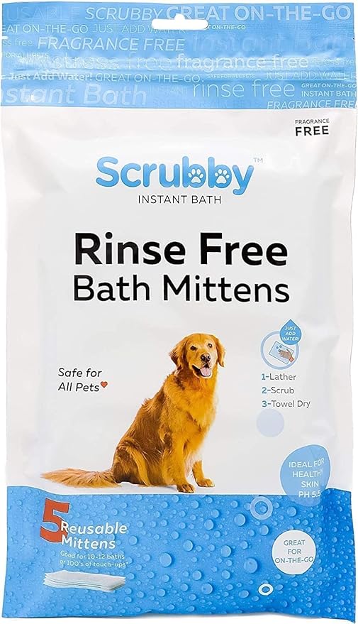 Scrubby Pet No Rinse Wipes | Rinse Free Shampoo Mittens | Dogs & Cats | Bath Wipes | Bathing & Washing Pets, Hypoallergenic | No Rinse Wash Mitt | Grooming, Lather Wipe Dry - Pack of 20