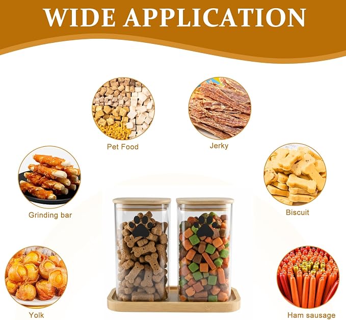 37oz Dog Treat Container Set of 2, Glass Dog Treat Jars for Kitchen Counter with Airtight Bamboo Lids, Small Pet Treat Canister,Puppy Food Bin for Kitchen Counter,Freshness Seal-Clear