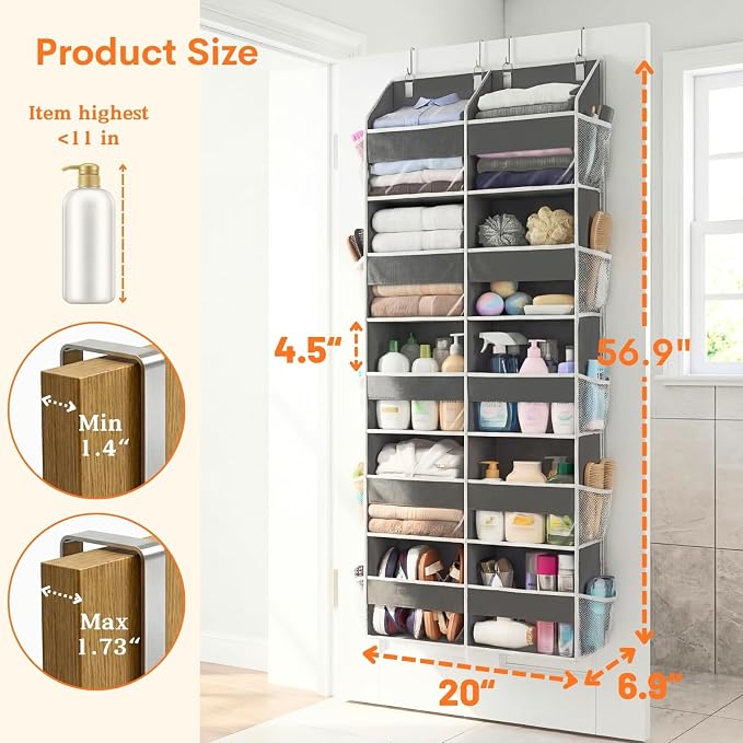 5-Tier Over Door Organizer, 10-Compartment Wide Storage Rack | 20" wide, 80 lbs for heavy family use, 10 side pockets, fits doors for closet, nursery, entryway, dorm, RV, laundry room