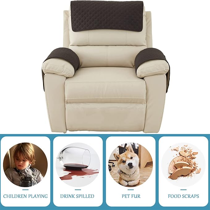 Water-Resistant Sofa Armrest and Headrest Covers, 2 Pockets | Quilted polyester helps shield recliners, loveseats and sofas from daily wear; silicone backing and fasteners improve grip