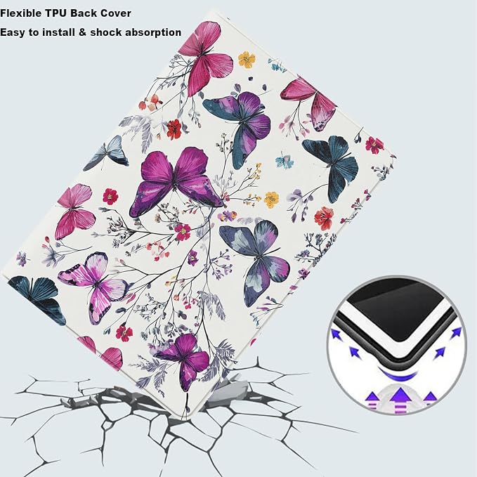Tablet Case for iPad 5th Generation 2024 iPad Pro 11 inch (M4),Shockproof Protective Cover with Stand,Auto Wake/Sleep,Butterfly Flower