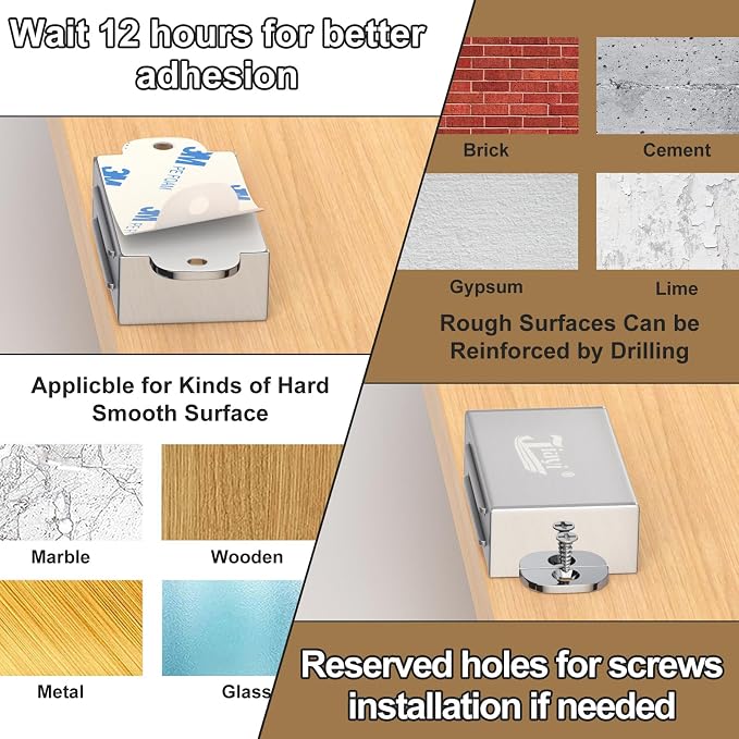 Jiayi Cabinet Magnet Adhesive 8 Pack Magnetic Door Catches Silver Cabinet Door Magnet Latch Stainless Steel Door Magnetic Catch for Kitchen Magnetic Closure for Drawer Wardrobe Closet Door Closing | Silver Magnets to Keep Door Closed, Stainless Steel D...